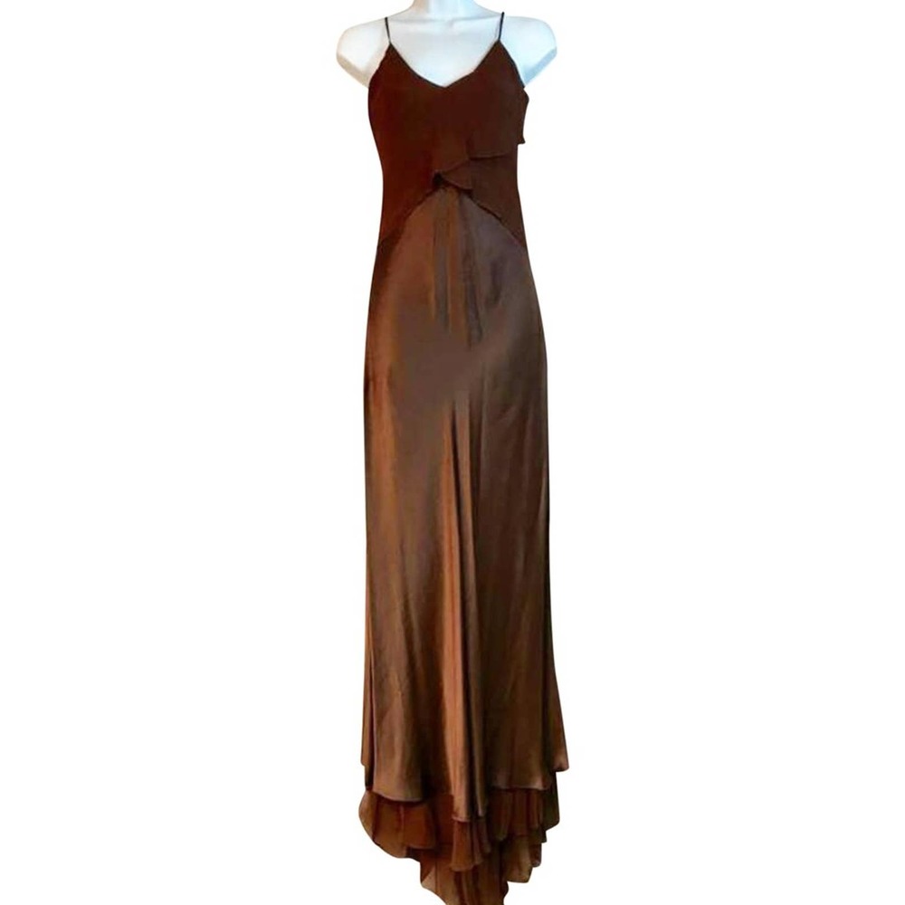 Zoe Georgette Satin Chocolate Long Maxi Dress S - Picture 2 of 8